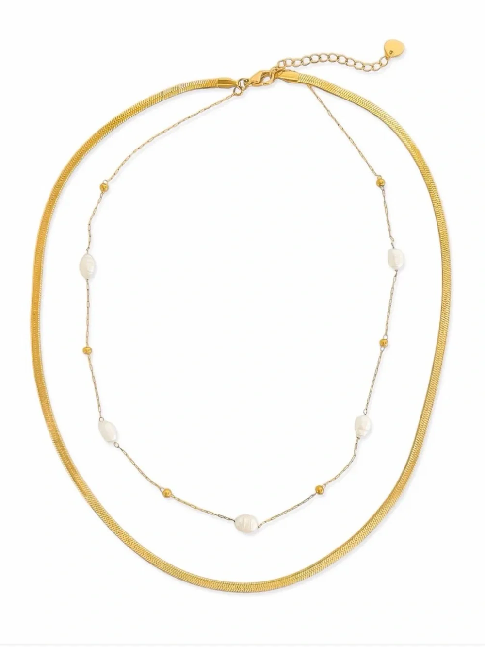 Gold Plated & White Pearl Layered Necklace - Women's Jewelry